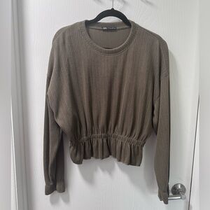 Zara Khaki Ribbed Women's Sweatshirt
